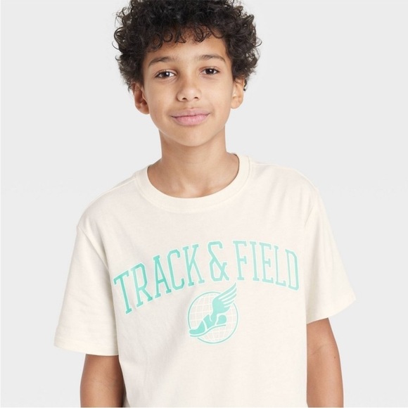 Boys' Track & Field Short Sleeve Graphic T-Shirt - art class™ Cream Size… - Picture 1 of 3
